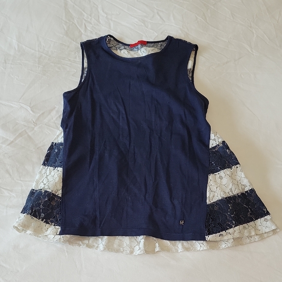 Carolina Herrera Navy and Cream Lace Tank Top - Picture 1 of 7